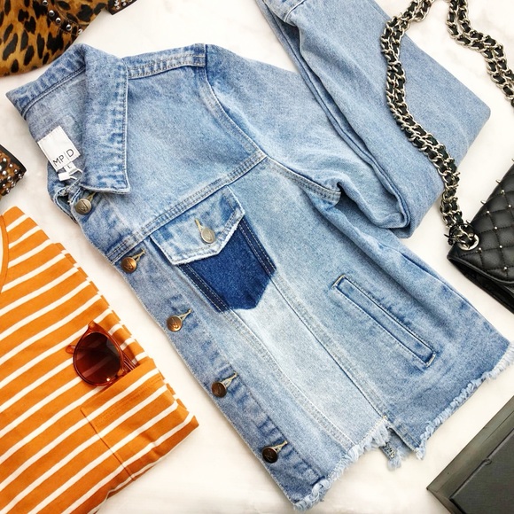 MINKPINK Jackets & Blazers - Minkpink Frayed Step Hem Colorblock Jean Jacket